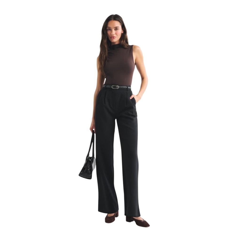 Abercrombie & Fitch Pant Womens 10R Sloane Tailored Wide Leg Black Pleated EUC